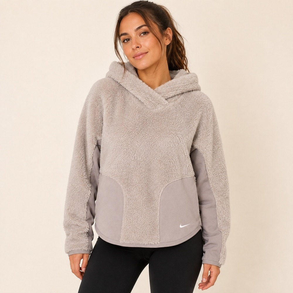 Nike Tech Pack NWT Sherpa Fleece Hoodie Atmosphere Taupe Womens Medium